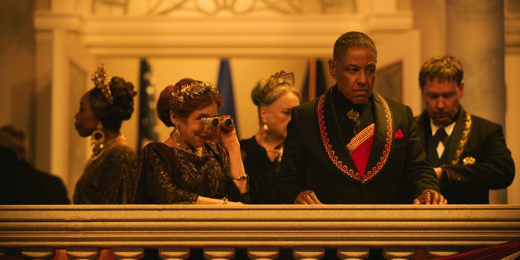 Kathryn Hunter as Teresa Cicero and Giancarlo Esposito as Mayor Cicero in Megalopolis. Kathryn Hunter as Teresa Cicero and Giancarlo Esposito as Mayor Cicero in Megalopolis.