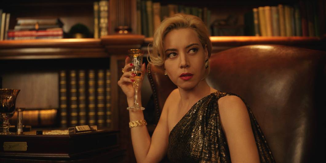 Aubrey Plaza as Wow Platinum in Megalopolis. Aubrey Plaza as Wow Platinum in Megalopolis.