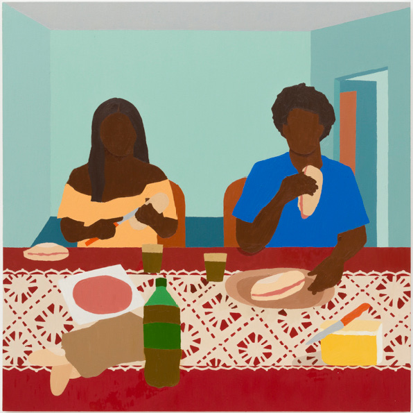 WALLACE PATO CASA DE VÓ / PÃO COM MORTADELA E TOBI. DA SÉRIE ALTO SUBÚRBIO 2020OIL ON CANVAS / ÓLEO SOBRE TELA40 1/2 × 40 1/2 IN / 103 × 103 CM