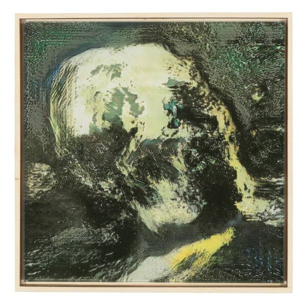 Robbie Barrat (b. 1999) and Ronan Barrot (b.1973), Infinite Skull #21, executed in 2018. UV print on plexiglass. 7 ⅘ x 7 ⅘ in (20 x 20 cm). Estimativa: $10,000-15,000.
