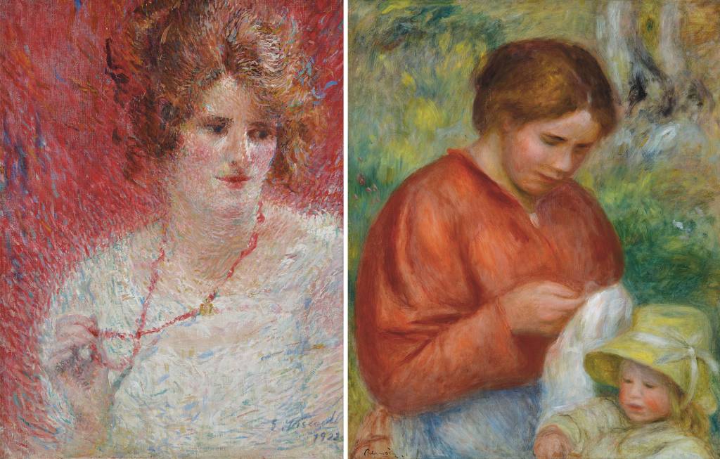 Visconti,-Eliseu_O-Colar_1922_oleo-sobre-tela_51-x-38-cm-Renoir_Femme-et-enfant_1900_oleo-sobre-tela_65,1-x-53,6-cm eliseu-visconti-pierre-auguste-renoir-galeria-danielian-impressionismo-franca-brasil-claude-monet-escola-belas-artes